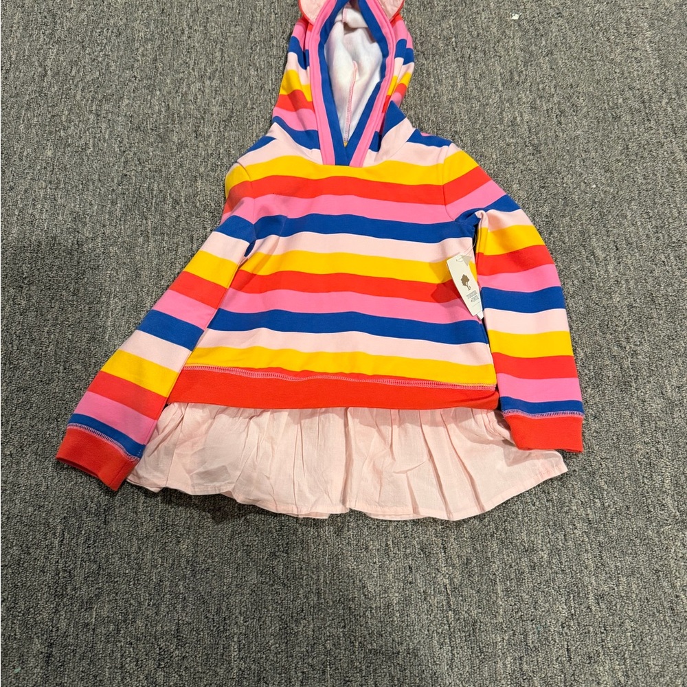 Tucker and Tate Multicolor Striped Hoodie with Pink Ruffle